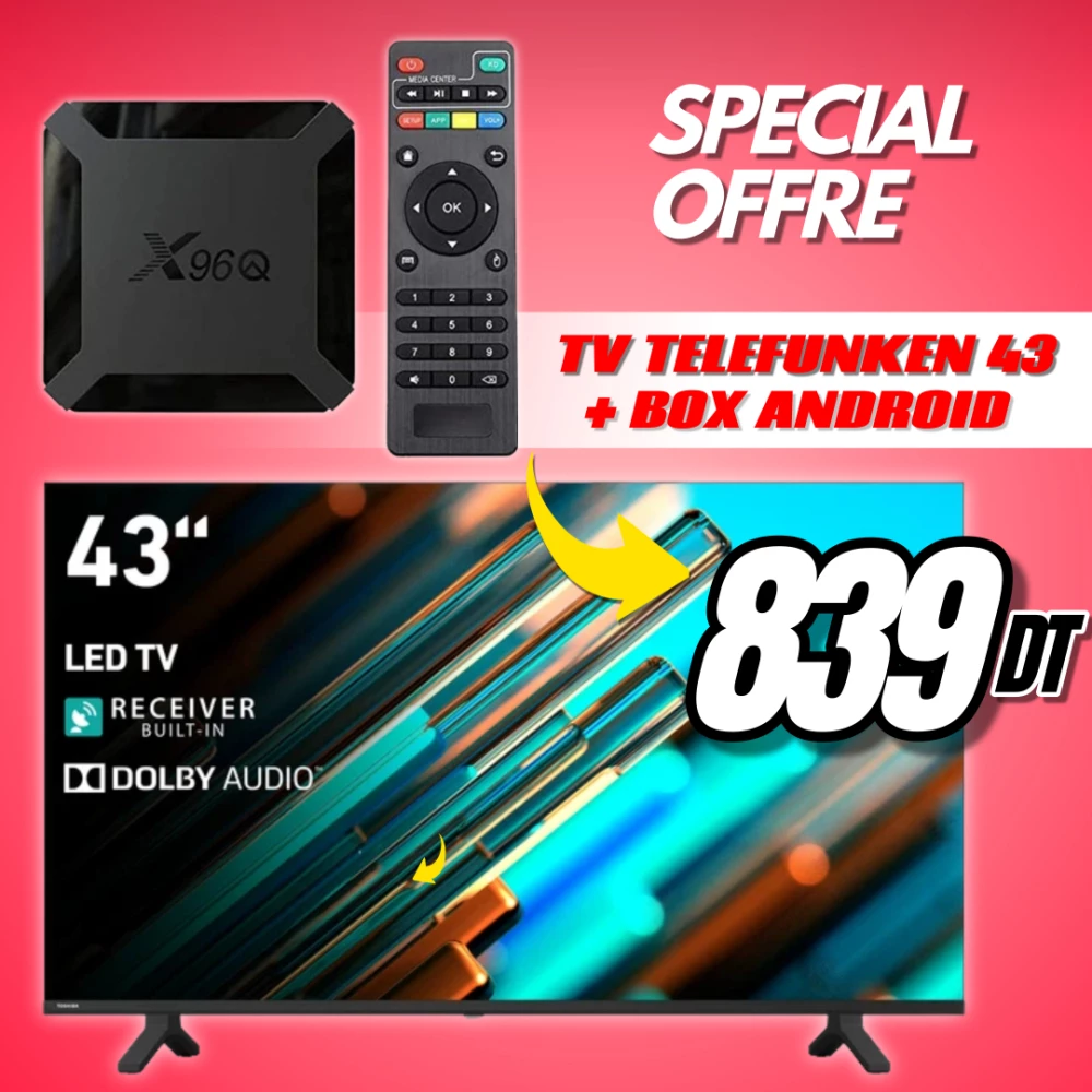 TV TELEFUNKEN 43'' D6 + BOX ANDROID + ABONNEMENT 12 MOIS